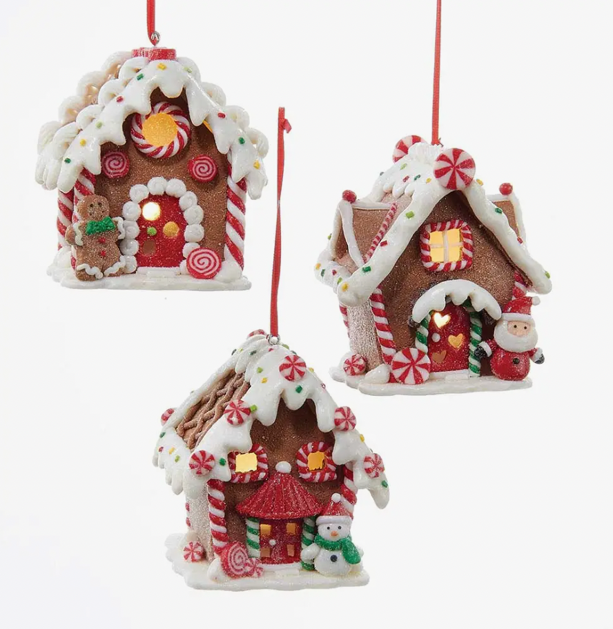 3.5" B/O Gingerbread LED House Ornament 3/A
