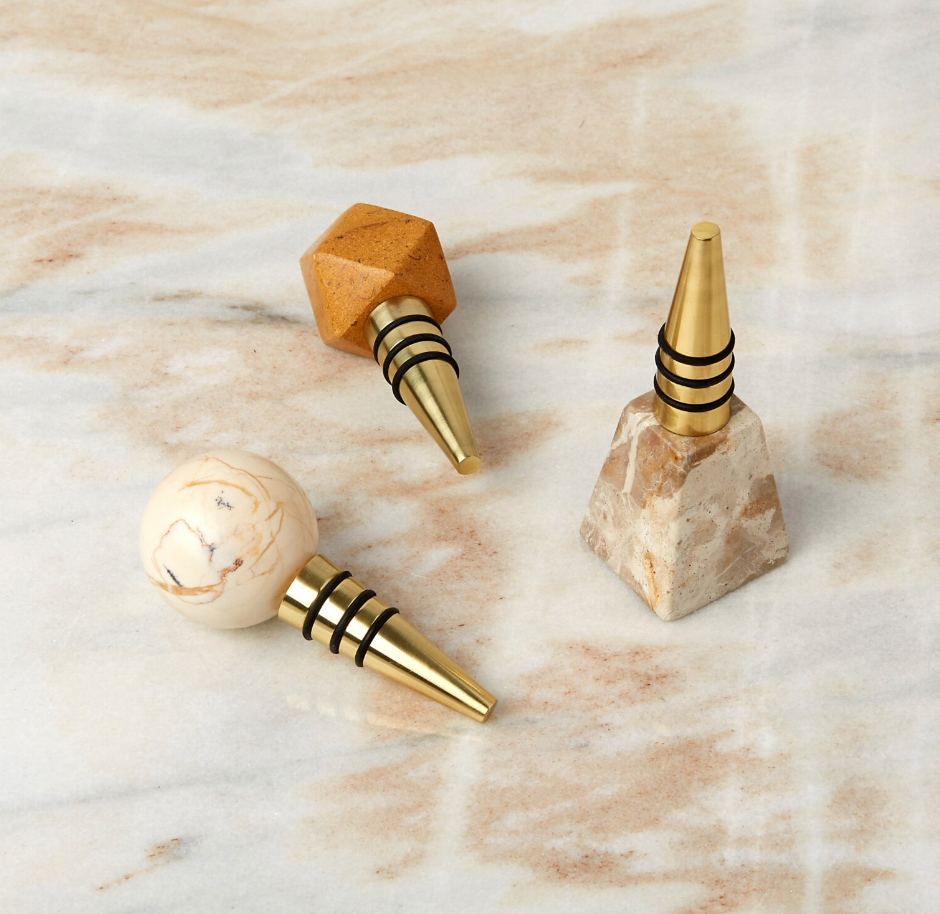 Assorted Marble Bottle Stoppers, Set of 3 in gift box