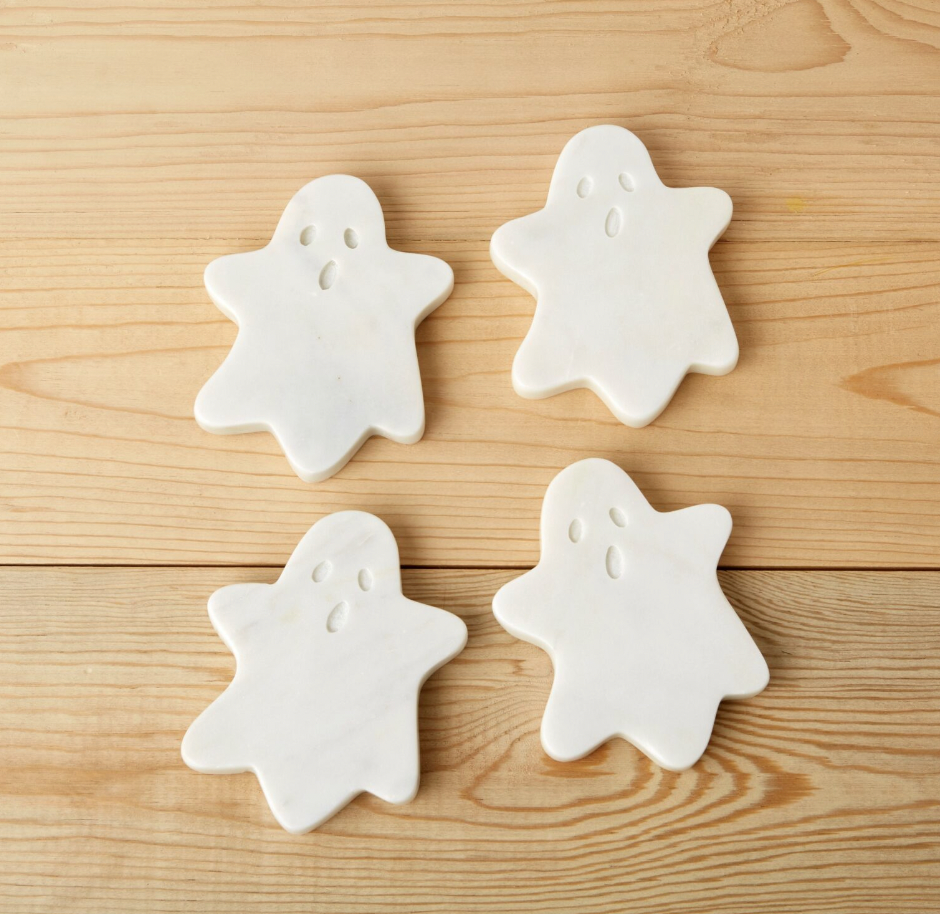 White Marble Ghost Coasters, Set of 4