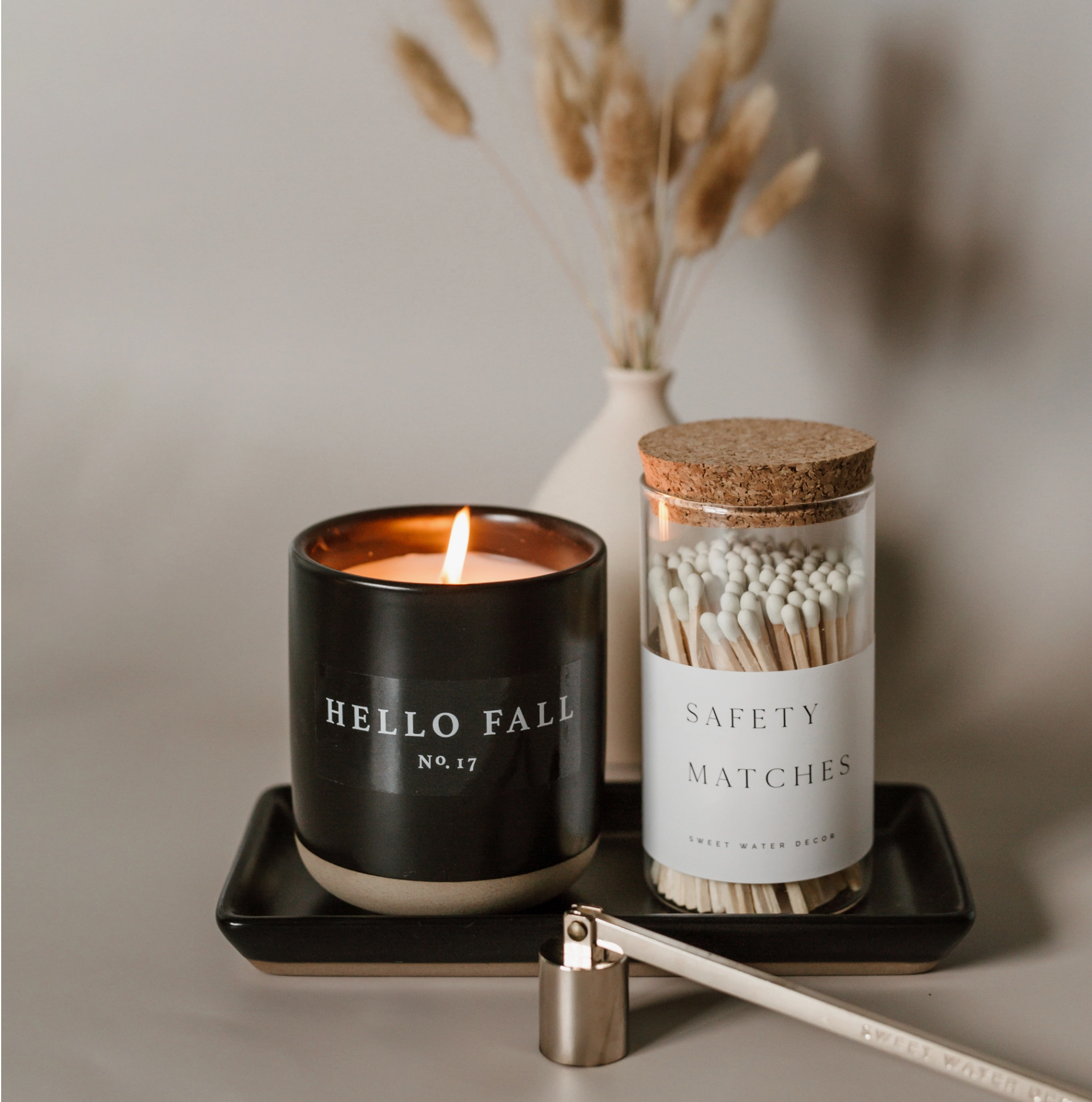 Hello Fall Soy Candle - Black Stoneware Jar - 12 oz