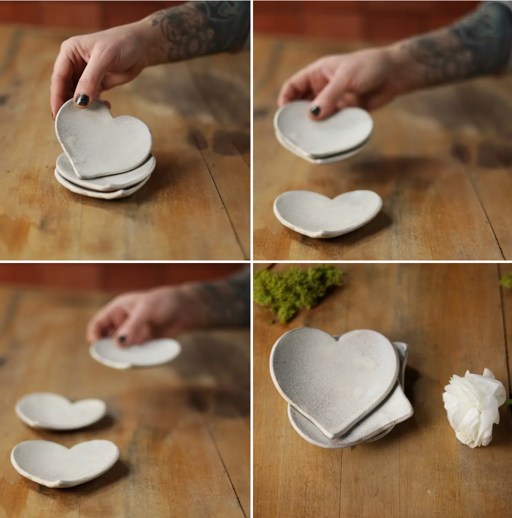 Heart Trinket Dish - Cream Handmade Pottery Valentine's Day