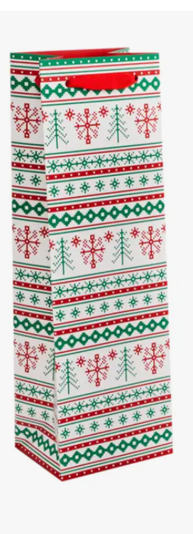 Assorted Holiday Sweater Wine Bag - white, green, red