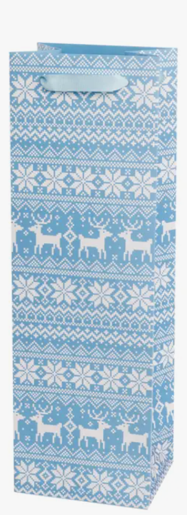 Assorted Holiday Sweater Wine Bag - white, blue