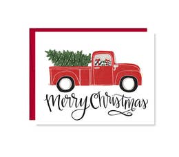 Christmas Card, Red Truck, Christmas Tree, Happy Holidays