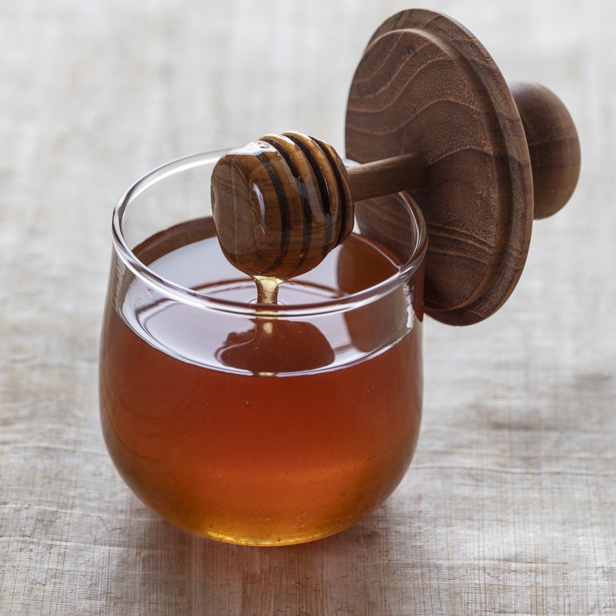 Teak and Glass Honey Jar